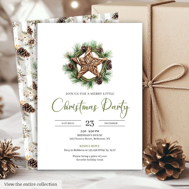Invitación de Navidad Botánico Acuarela Boho Terro (Earthy Boho Watercolor Botanical Christmas Invite

)