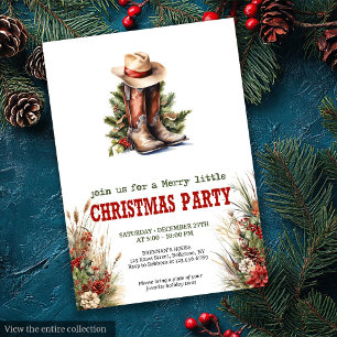 Invitación de Navidad Botas de Vaquero Rojas Verde