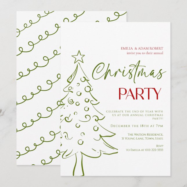 Invitación de Navidad caprichosa a mano (Anverso / Reverso)