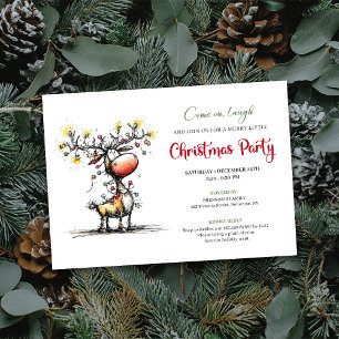 Invitación de Navidad caprichosa Reno rojo verde