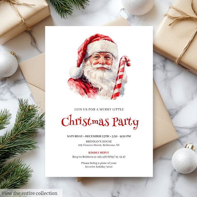 Invitación de Navidad clásica y cálida de Santa Cl (Classic Santa Rustic Red Green Christmas Invite)