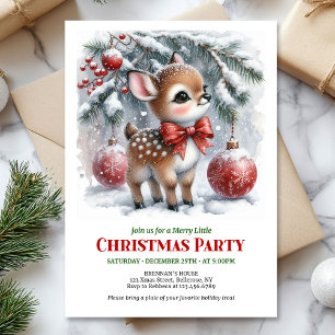 Invitación de Navidad con acuarela de cervatillo d
