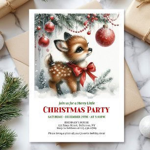 Invitación de Navidad con acuarela de cervatillo d