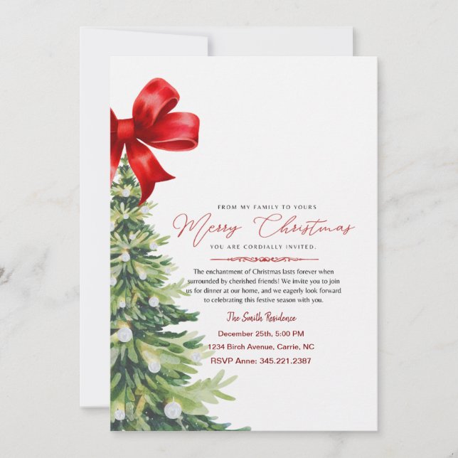 Invitación de Navidad con Acuarela Floral Roja Ele (Anverso)