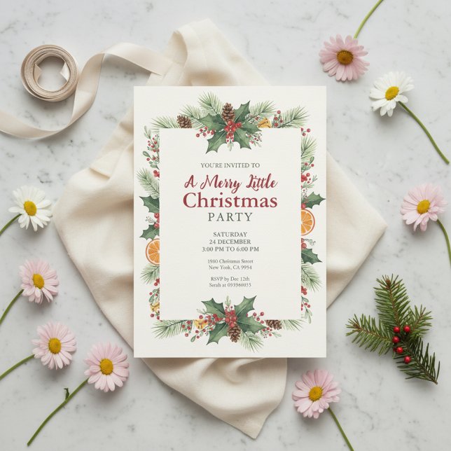 Invitación de Navidad con Acuarela Rústica (Cozy Christmas Party)