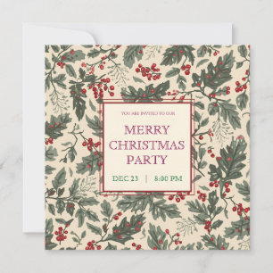 Invitación de Navidad con bayas de acebo escandina