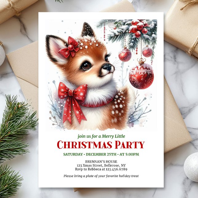 Invitación de Navidad con ciervo bebé acuarela (Sweet baby deer watercolor Christmas invite digital download)