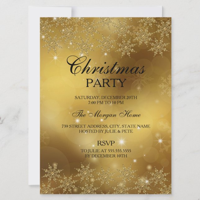 Invitación de Navidad con copo de nieve brillante  (Anverso)