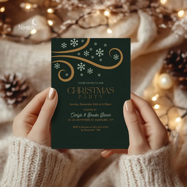 Invitación de Navidad con copo de nieve verde y do (Subido por el creador)