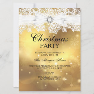 Invitación de Navidad con encaje y lazo dorado