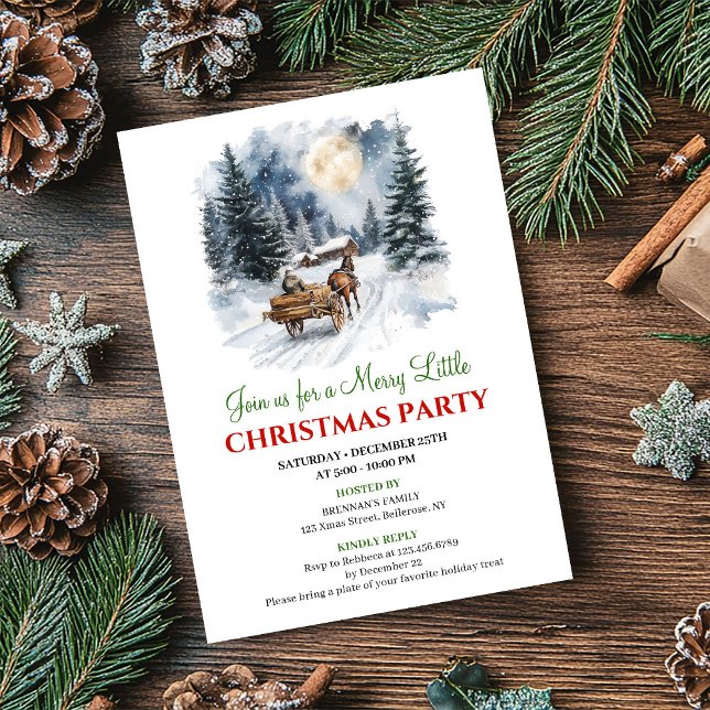 Invitación de Navidad con escena acuarela capricho (Whimsical Winter Scene Watercolor Christmas Invite)