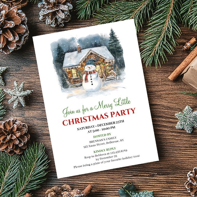 Invitación de Navidad con escena acuarela de vacac (Modern Holiday Scene Watercolor Christmas Invite)