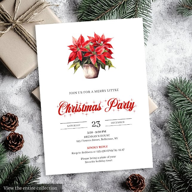 Invitación de Navidad con flores de acuarela de mo (Trendy Watercolor Christmas Flowers Holiday Invitation)
