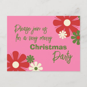 Invitación de Navidad con flores rosadas retro