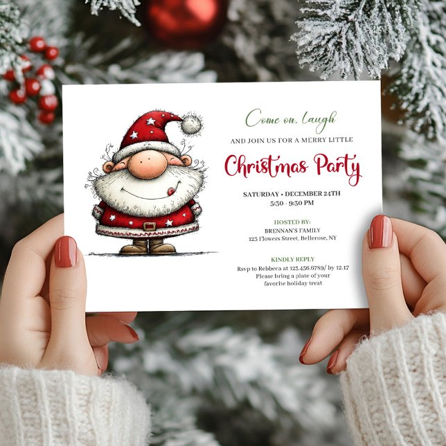 Invitación de Navidad con letra a mano de Santa Qu (Quirky Santa Hand Lettering Christmas Invitation)
