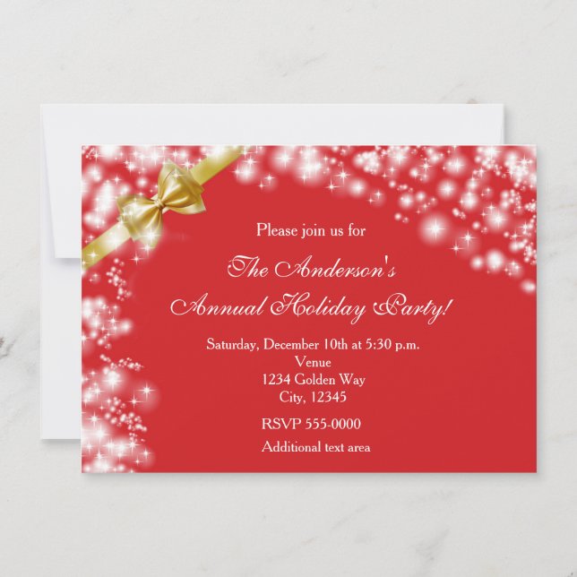 Invitación de Navidad con Rojo y Lazos con Destell (Anverso)
