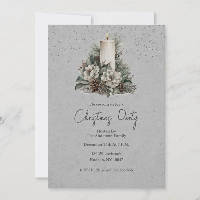 Invitación de Navidad con Vela Invernal Festiva (Anverso)