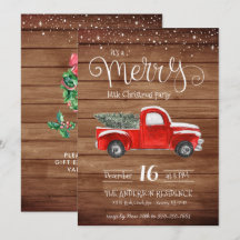 Invitación de Navidad de Camión Rojo Vintage