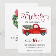 Invitación de Navidad de Camión Rojo Vintage