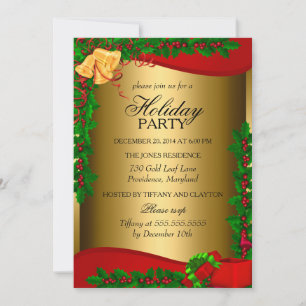 Invitación de Navidad de Campana de Hojas de Acebo