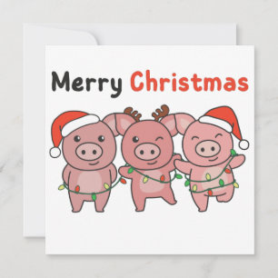 Invitación de Navidad de Cerdo Cerdos Lindos Feliz