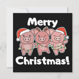 Invitación de Navidad de cerdos lindos de Navidad