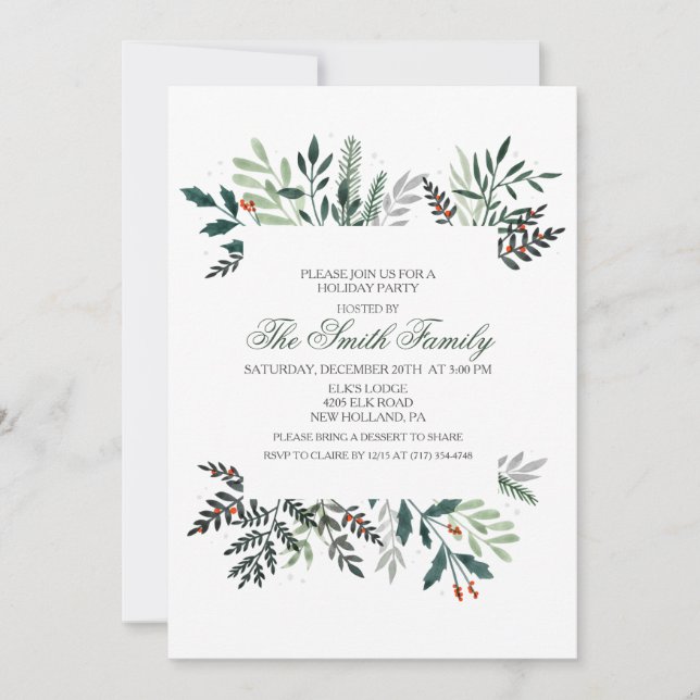 Invitación de Navidad de Corona de Acuarela de Inv (Anverso)