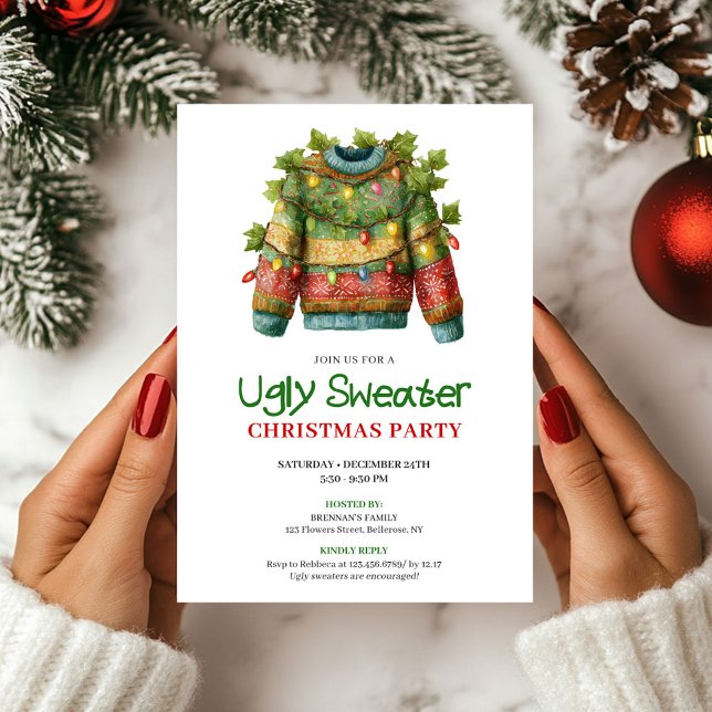 Invitación de Navidad de Jersey Feo Divertido Aleg (Joyful Funny Ugly Sweater Christmas Invite)