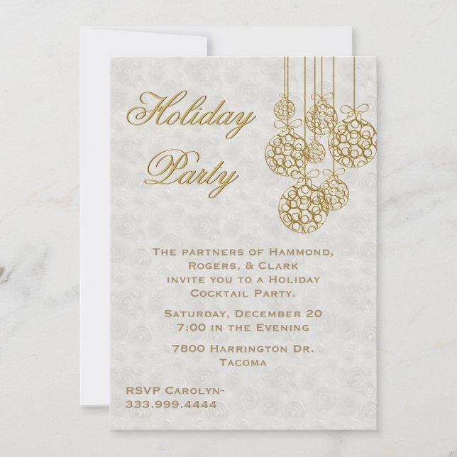 Invitación de Navidad de los Ornamentos de Oro (Anverso)