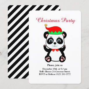 Invitación de Navidad de oso panda elfo en blanco