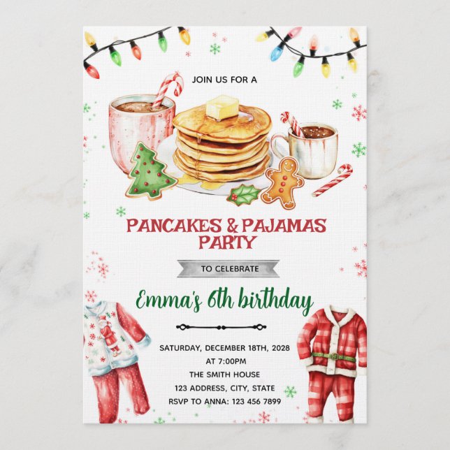 Invitación de Navidad de Panqueques y Pijamas (Anverso)