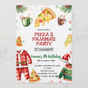 Invitación de Navidad de Pizza y Pijamas