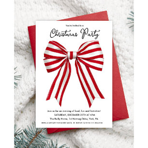 Invitación de Navidad de rayas rojas y blancas par