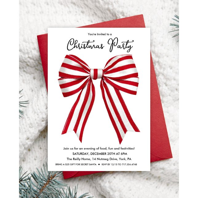 Invitación de Navidad de rayas rojas y blancas par (Subido por el creador)