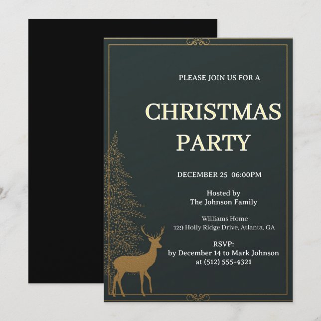 Invitación de Navidad de renos festivos (Anverso / Reverso)