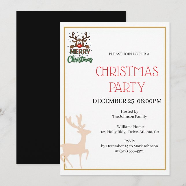 Invitación de Navidad de renos festivos (Anverso / Reverso)