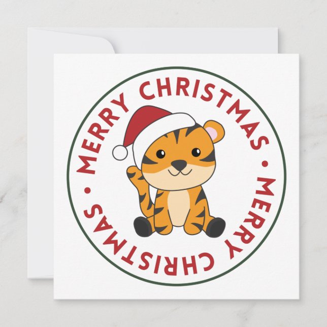 Invitación de Navidad de Tigre de Nieve de Inviern (Anverso)