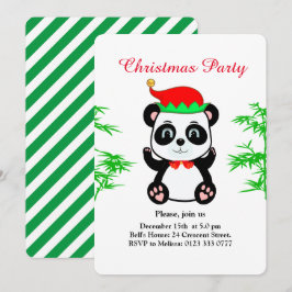 Invitación de Navidad del oso panda elfo en blanco