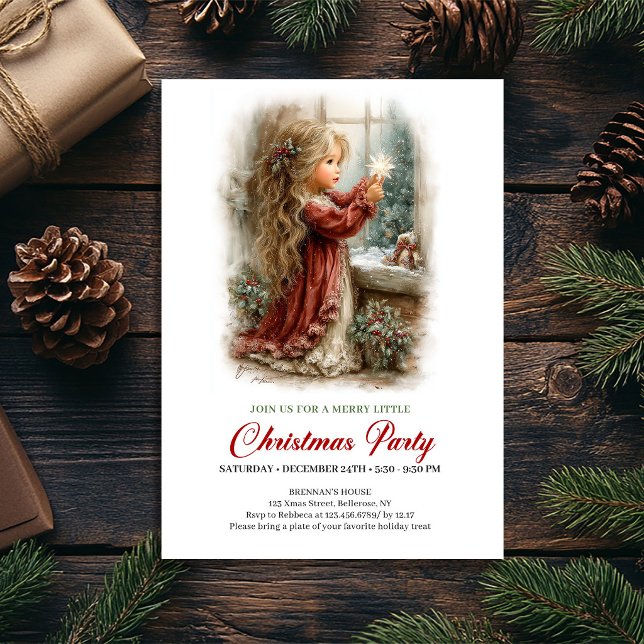 Invitación de Navidad Diseño de escena de invierno (Christmas Invitation Cute Girl Winter Scene Design)