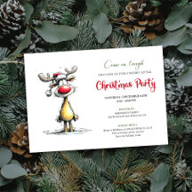 Invitación de Navidad editable con Reno caprichoso