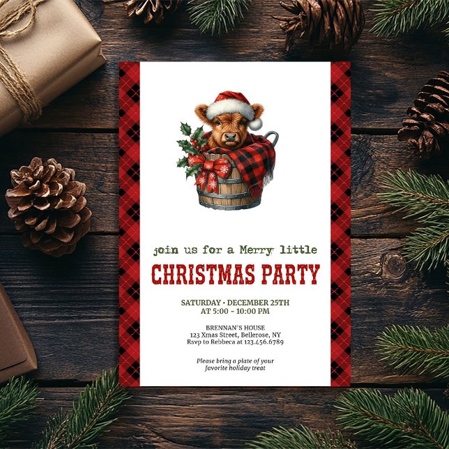 Invitación de Navidad editable de vaca de las tier (Festive highland cow Christmas invite editable name

)