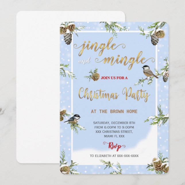 Invitación de Navidad editable para las fiestas (Anverso / Reverso)