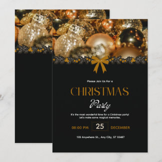 Invitación de Navidad elegante en negro y oro