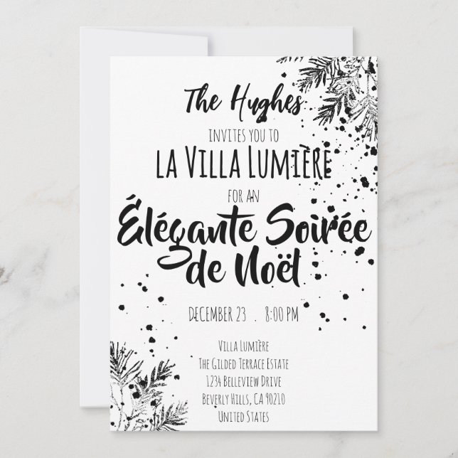 Invitación de Navidad elegante moderna en negro y  (Anverso)