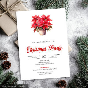 Invitación de Navidad en Acuarela de Poinsettia Ro