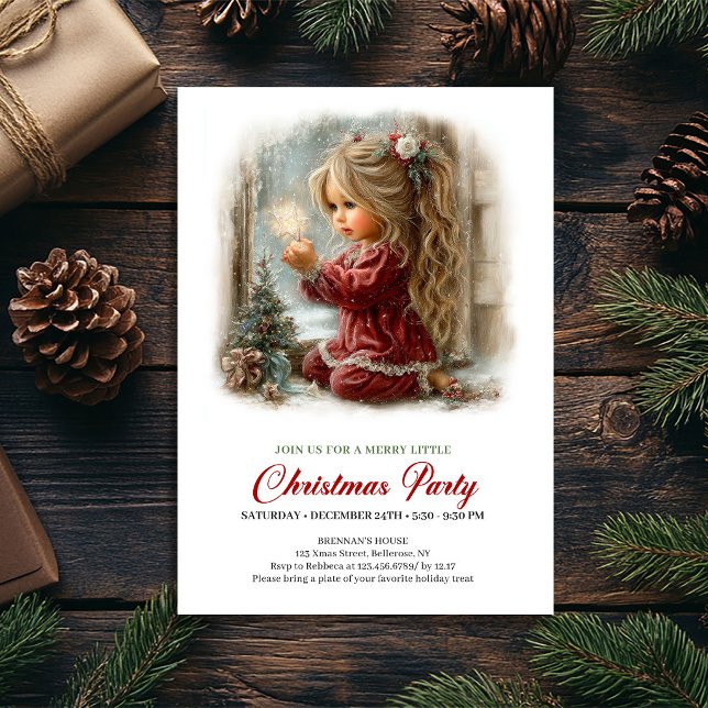 Invitación de Navidad Escena Festiva Rústica Seren (Christmas Invitation Rustic Holiday Scene Serene)