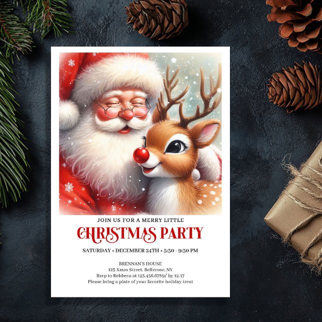 Invitación de Navidad festiva de Santa y Rudolph (Festive Santa and Rudolph Christmas Invitation)