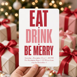 Invitación de Navidad Fiesta Rosa Rojo Comer Beber