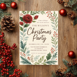 Invitación de Navidad Flores Rústicas de Invierno