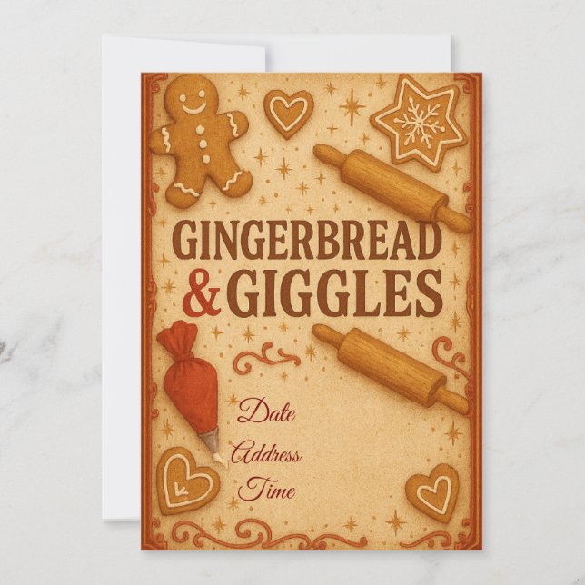Invitación de Navidad Gingerbread & Giggles  (Anverso)